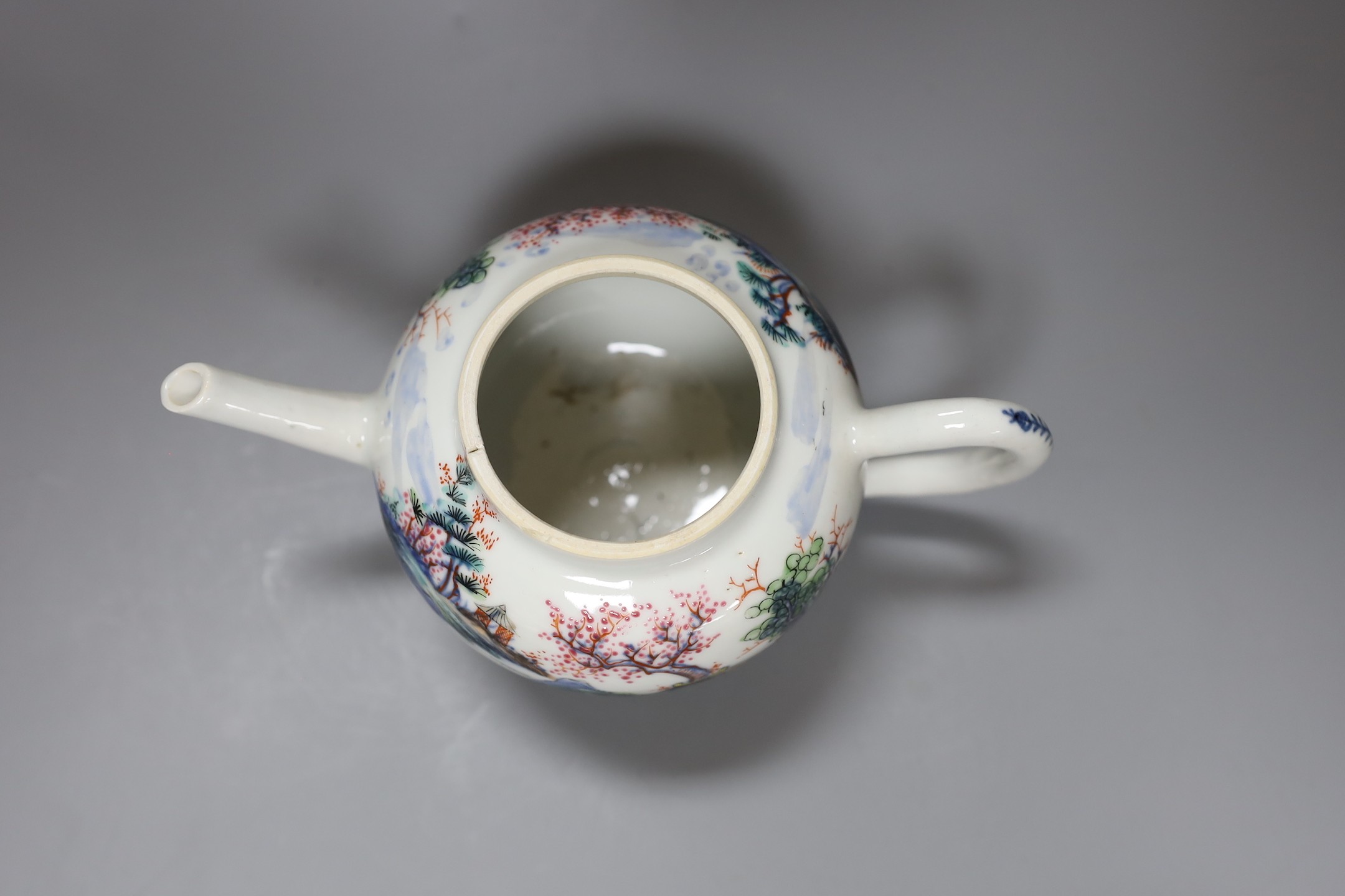 A Qianlong famille painted rose bullet shaped teapot and cover, 13.5cm tall